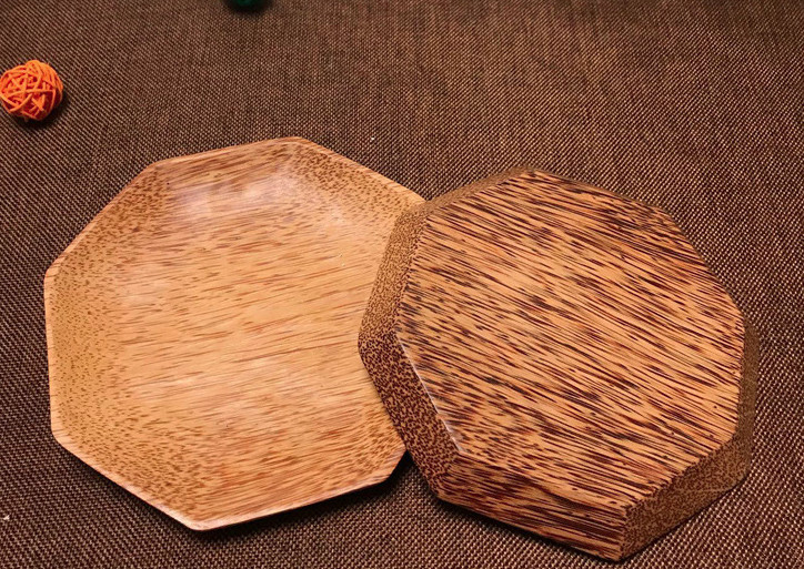 Polygon Coconut Wooden Serving Plates Handcrafted Traditional Dinner Plate